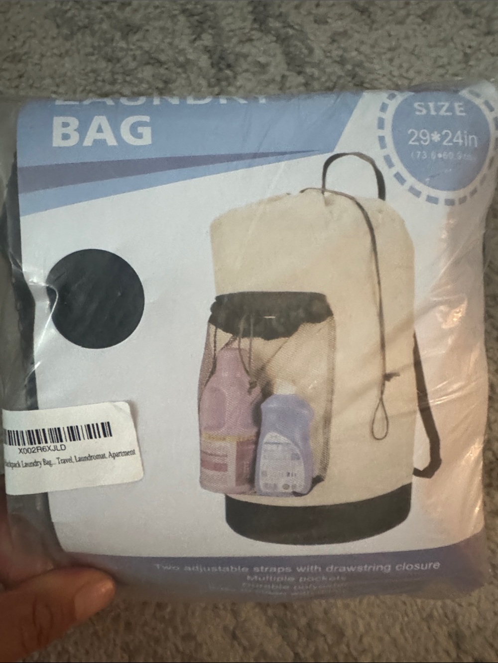 Canvas Laundry Bag with Mesh Pocket - Cream & Black